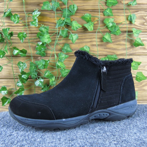 Easy Spirit Seelinot Women 10M Black Suede Ankle Boots Faux Fur Side Zip Comfort - Picture 1 of 8